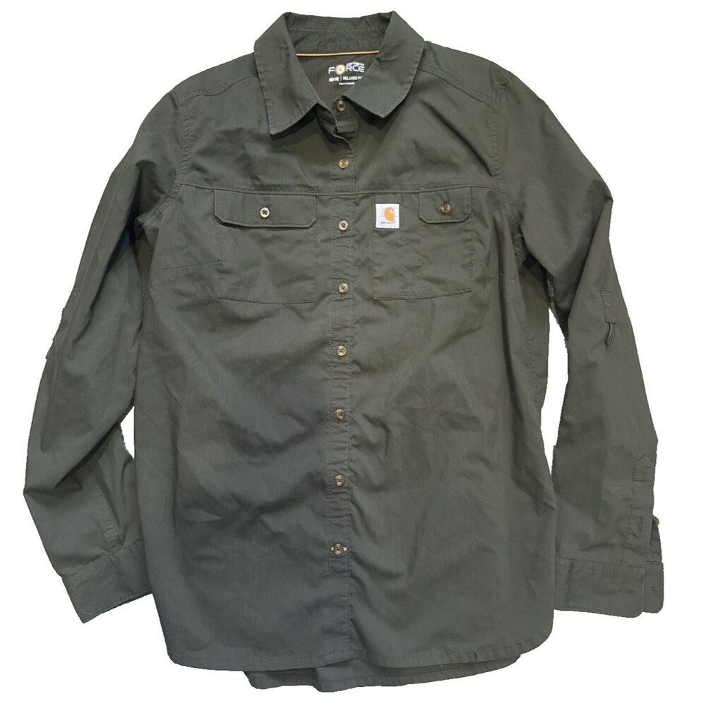 Carhartt Force Women’s Work Shirt Medium Dark Green Fishing Hiking Outdoors